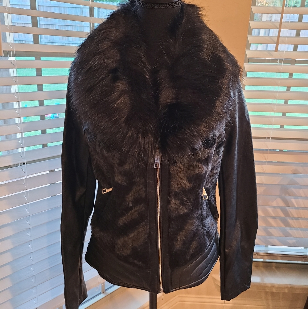 Guess Leather Jacket with Fur